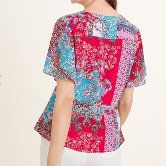 Chicos Patchwork Peplum Flutter Sleeve Top - Picture 2 of 13